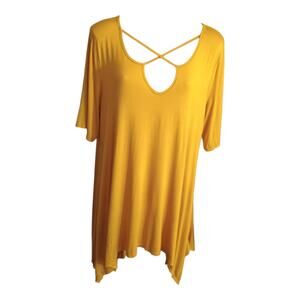 Spin USA‎ Women's Mustard Knit Criss Cross Front Asymmetrical Hem Tunic Size 2XL